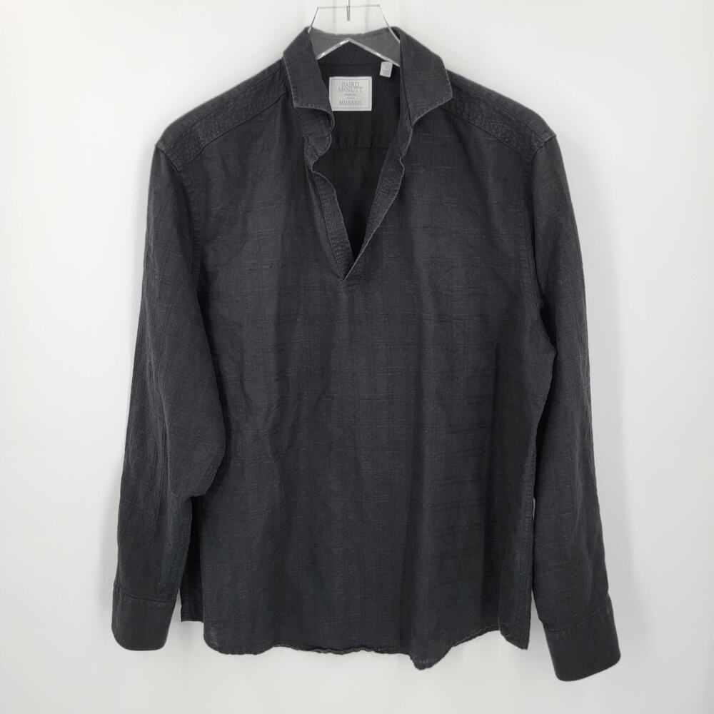 Murano Baird McNutt Shirt Mens Large Linen Cotton Blend Black Split Neck